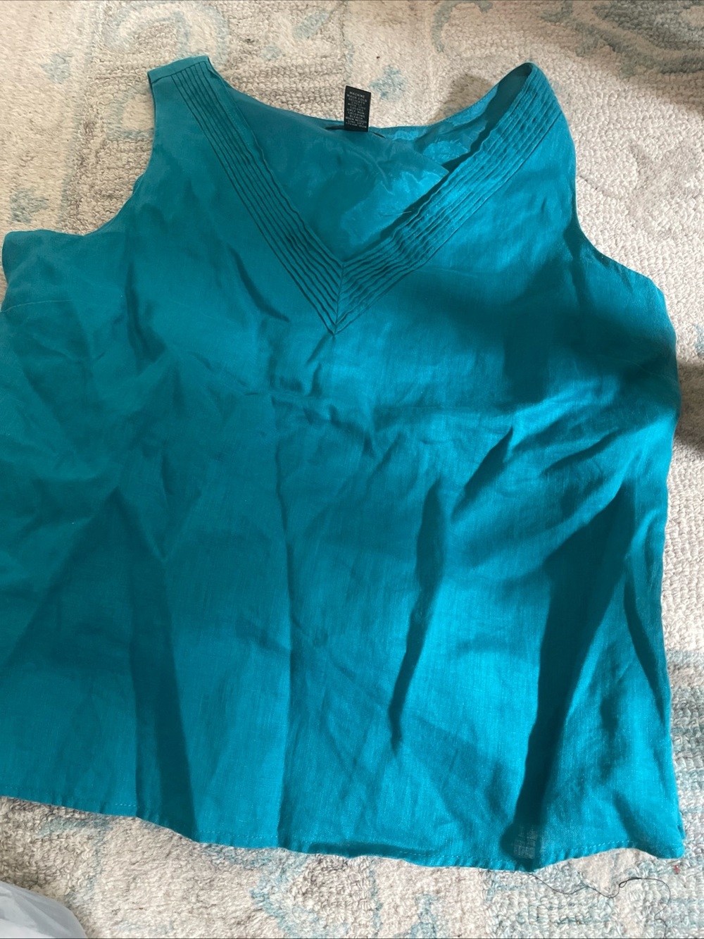 Valerie Stevens Teal Sleeveless V-Neck Tank with Pintuck Detail